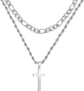 First Communion Graduation Fathers Day Jewelry Gifts for Men Boys Teen Dad Son Silver Cross Necklaces Stainless Steel Cross Pendant Chain Dad Him Kids Catholic Religious Christian Birthday