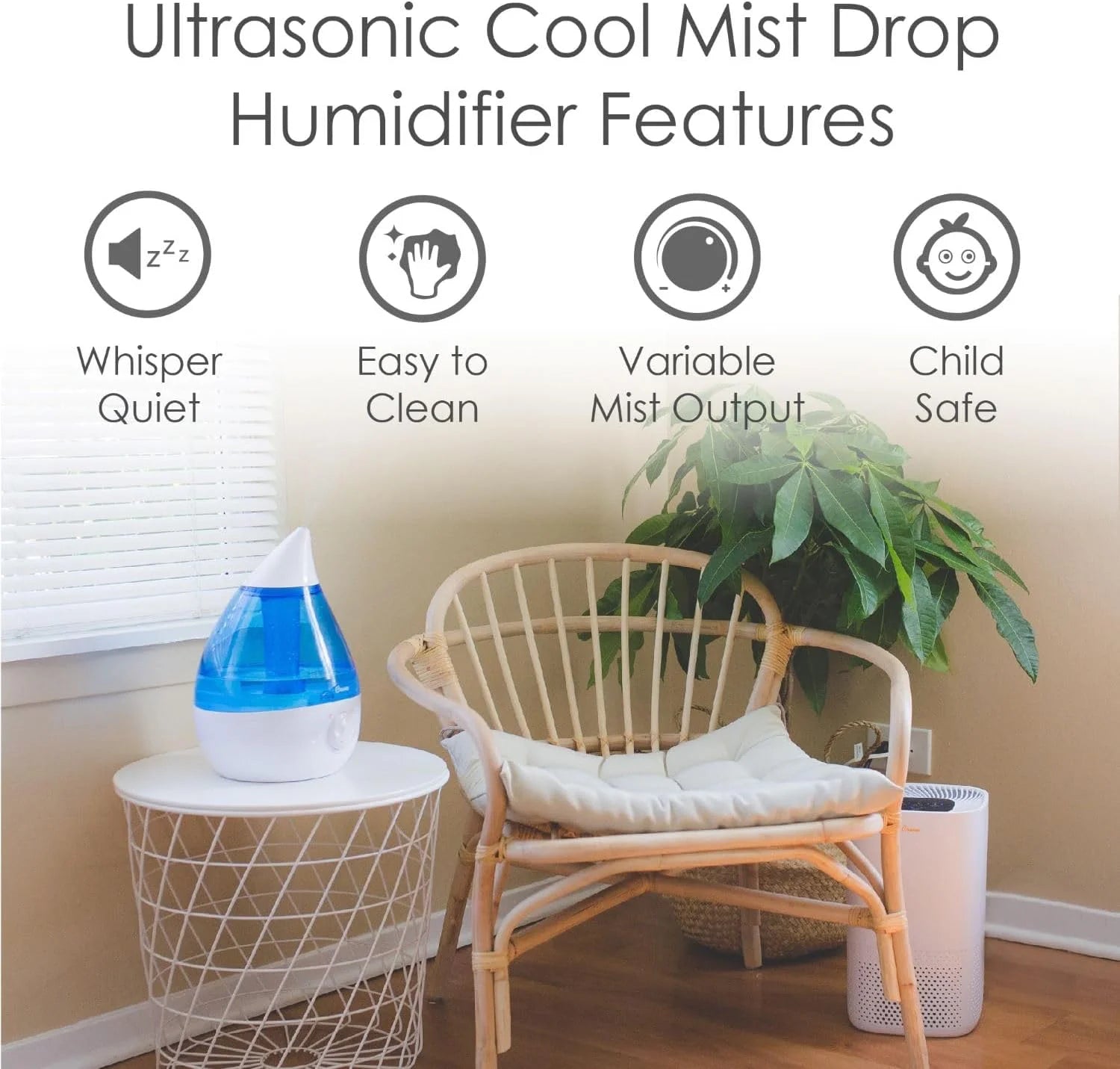Crane - Drop Ultrasonic Cool Mist Humidifier Aqua - EE-5301B, Aqua